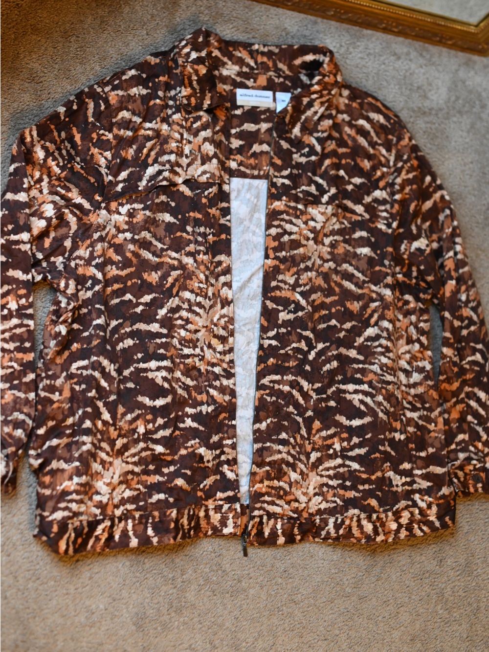 Alfred Dunner Brown and Cream Animal-Print Utility Jacket